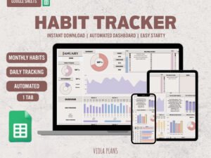 monthly habit tracker google sheets template | automated daily/weekly dashboard | one tab digital planner template