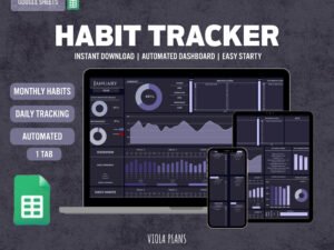 dark mode habit tracker google sheets | automated daily/weekly dashboard | one tab digital planner template