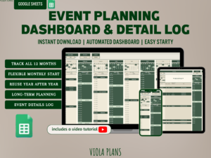 ultimate google sheets event planner | dynamic yearly calendar | 12 month scheduler with expandable details